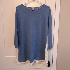 J.Jill tunic top white and blue linen blend NWT